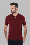 Polo Neck Plain Claret Red Knitted T-Shirt - Wessi
