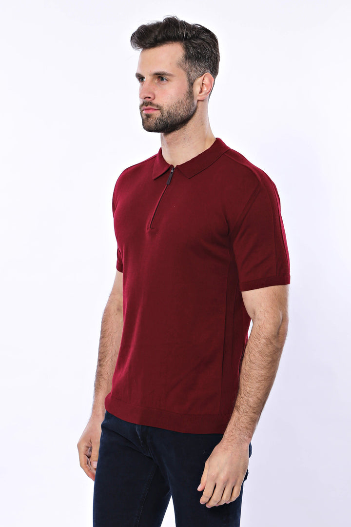 Camiseta Punto Cuello Polo Liso Rojo Claret - Wessi