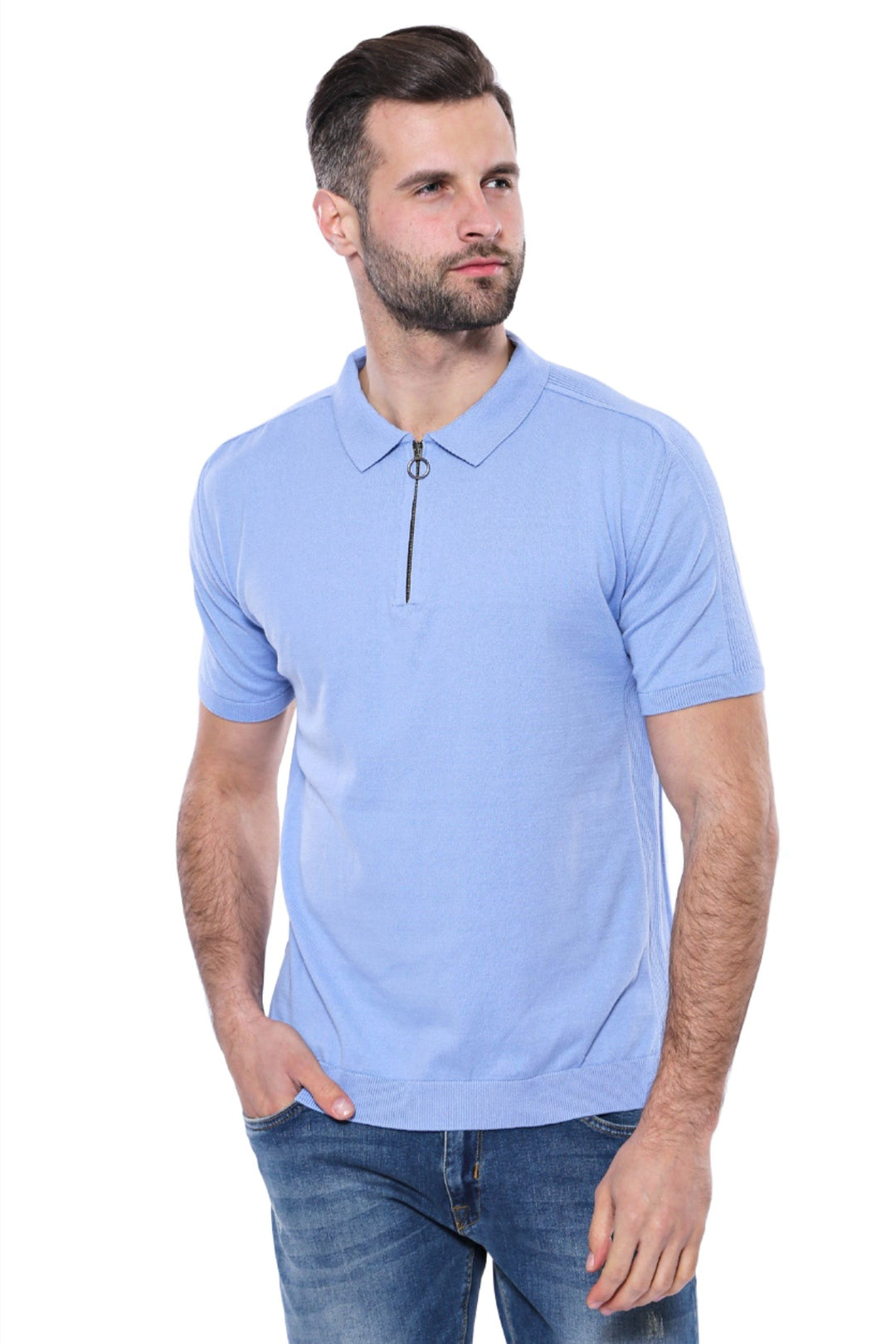 Camiseta Punto Cuello Polo Liso Azul Cielo - Wessi