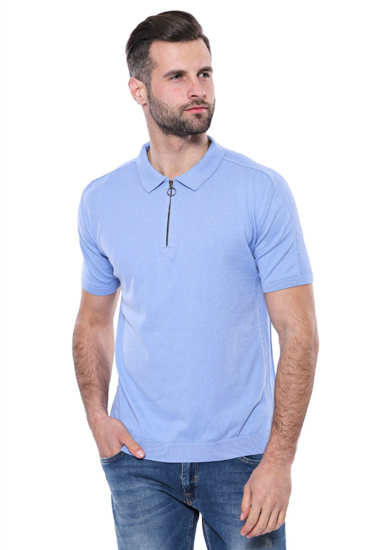 Camiseta Punto Cuello Polo Liso Azul Cielo - Wessi