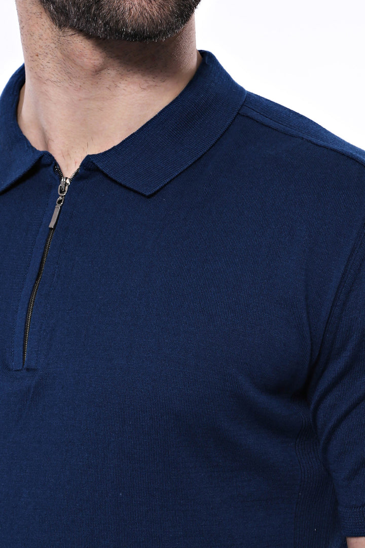 Camiseta Punto Cuello Polo Lisa Azul - Wessi