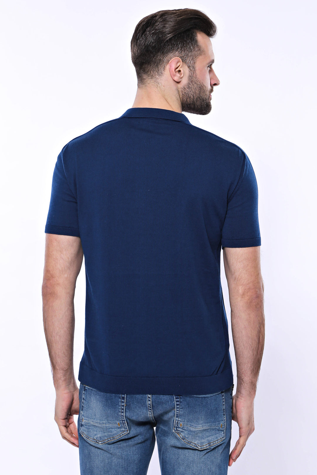 Camiseta Punto Cuello Polo Lisa Azul - Wessi