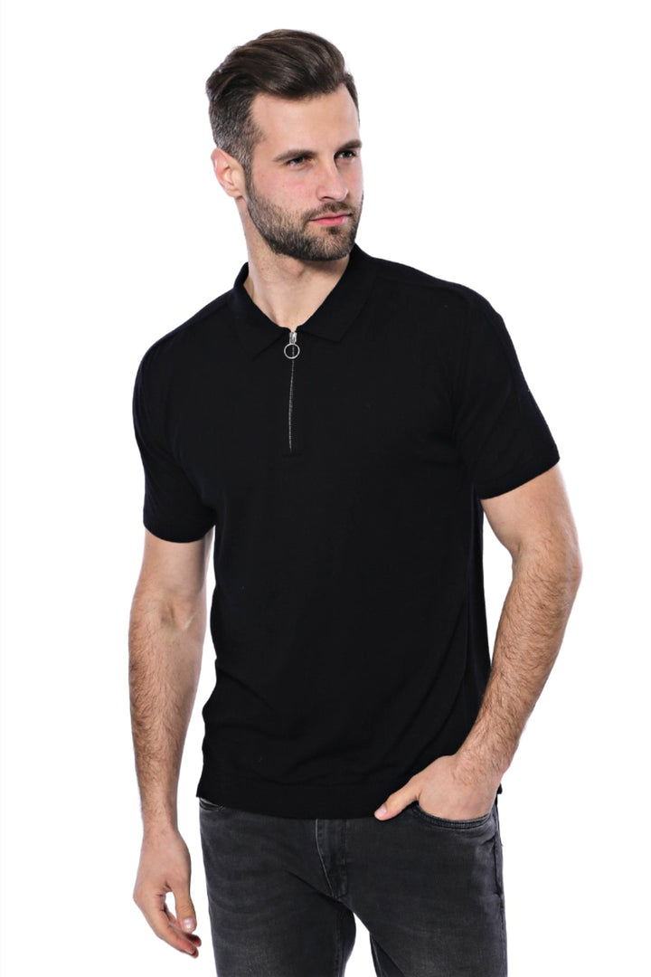 Camiseta Punto Cuello Polo Lisa Negra - Wessi