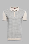 Camiseta tipo polo de punto color crema con cremallera y cuadros | wess