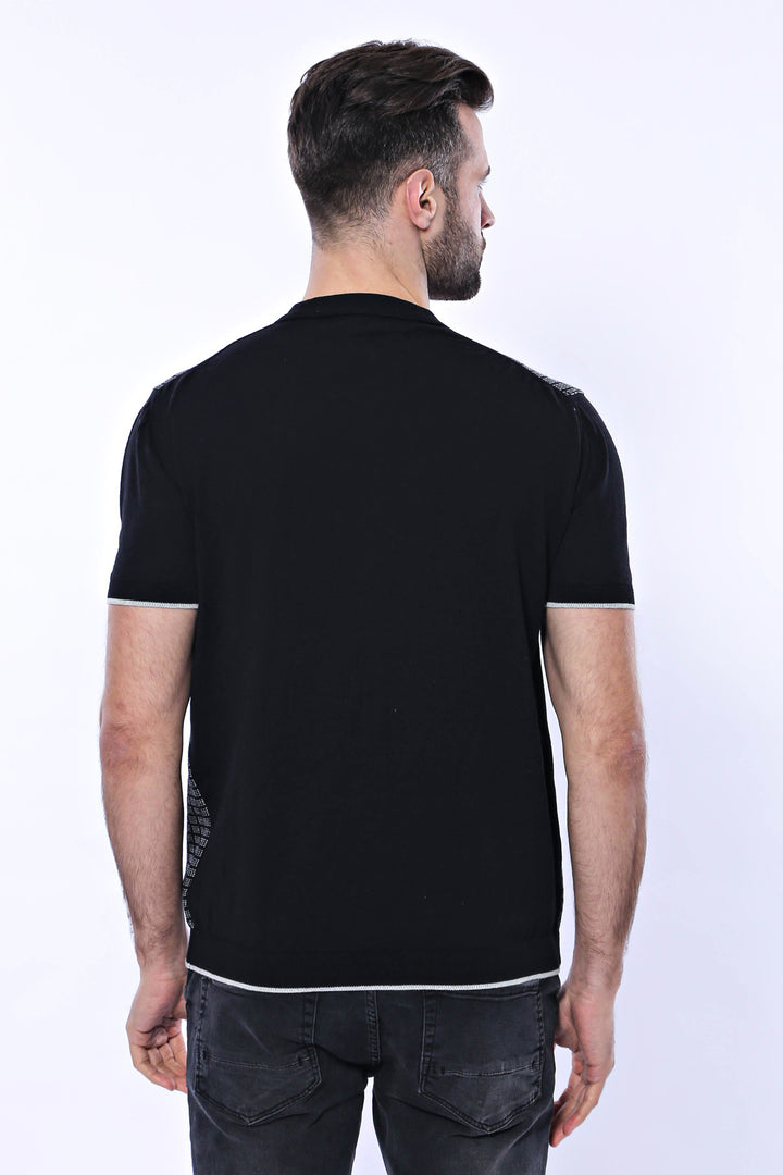 T-shirt polo lavorata a maglia con cerniera scozzese nera | Wess