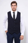 Patterned Navy Blue V Neck Vest - Wessi