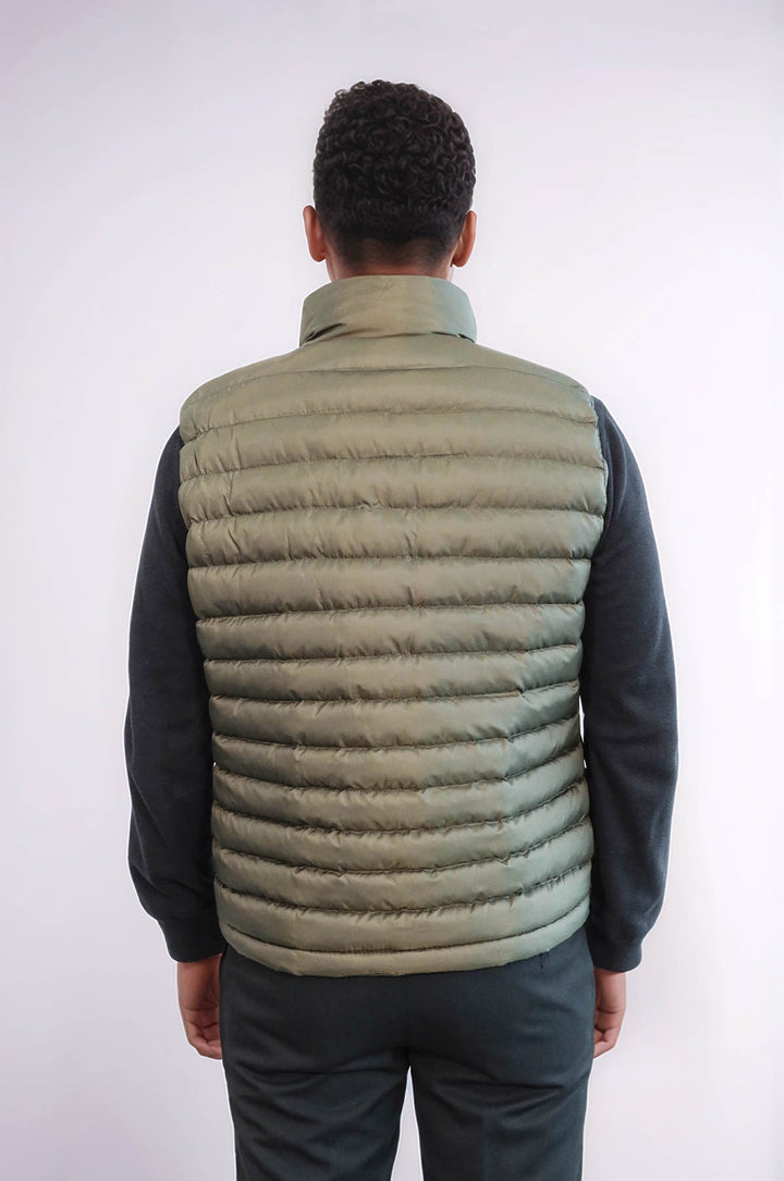 Quilted Zippered Khaki Men Down Vest - Wessi