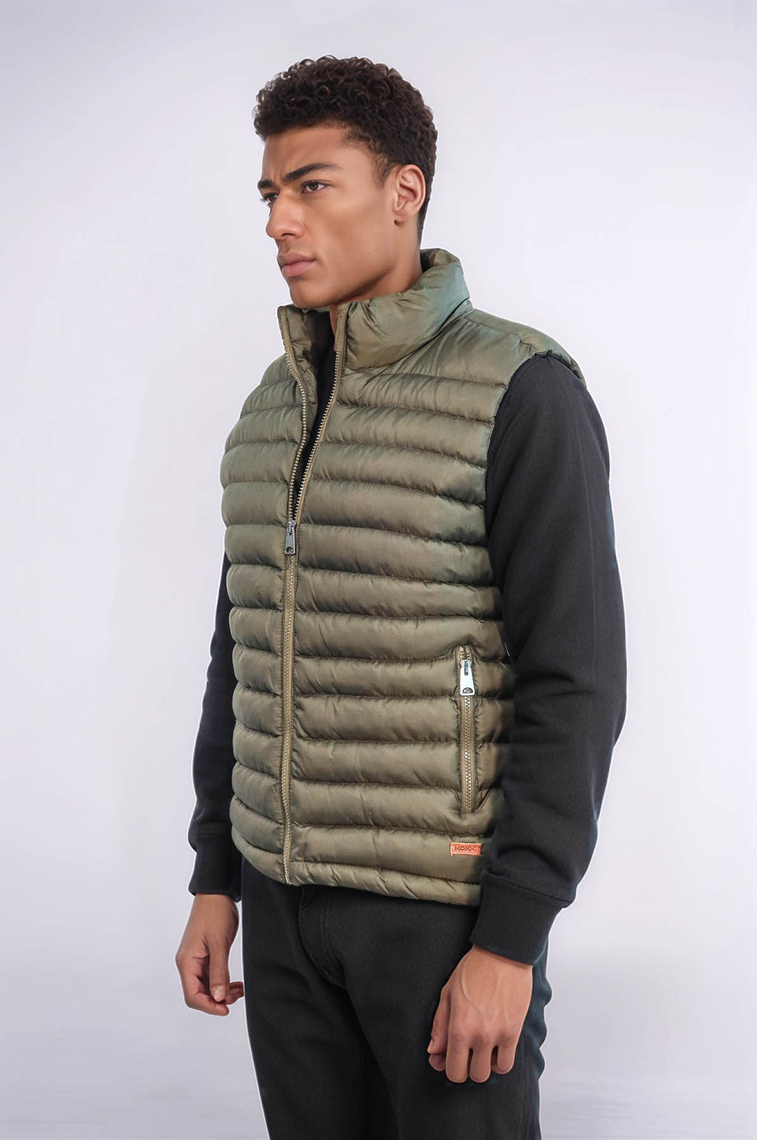 Quilted Zippered Khaki Men Down Vest - Wessi