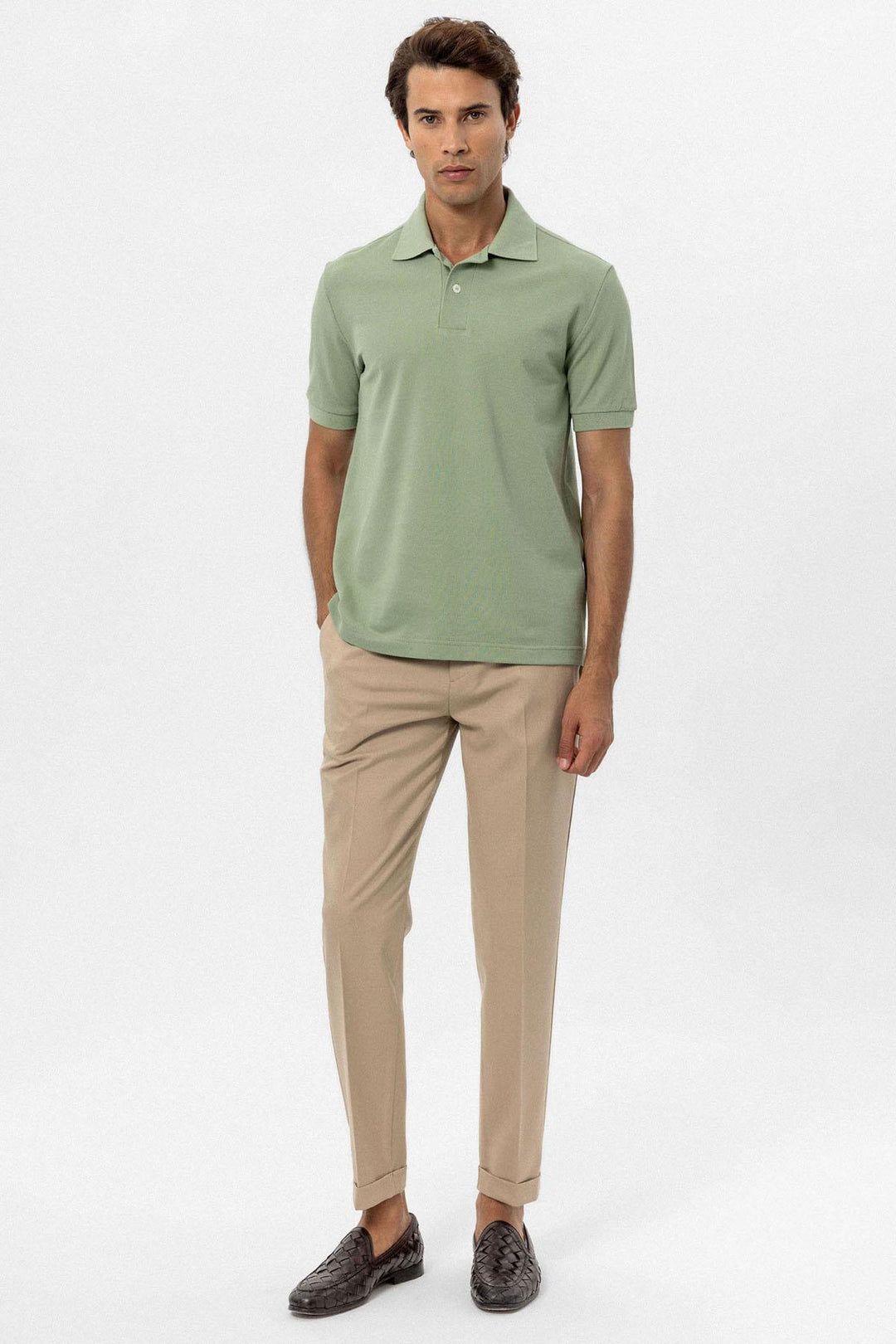 Men's Light Khaki Polo Neck T-Shirt - Wessi