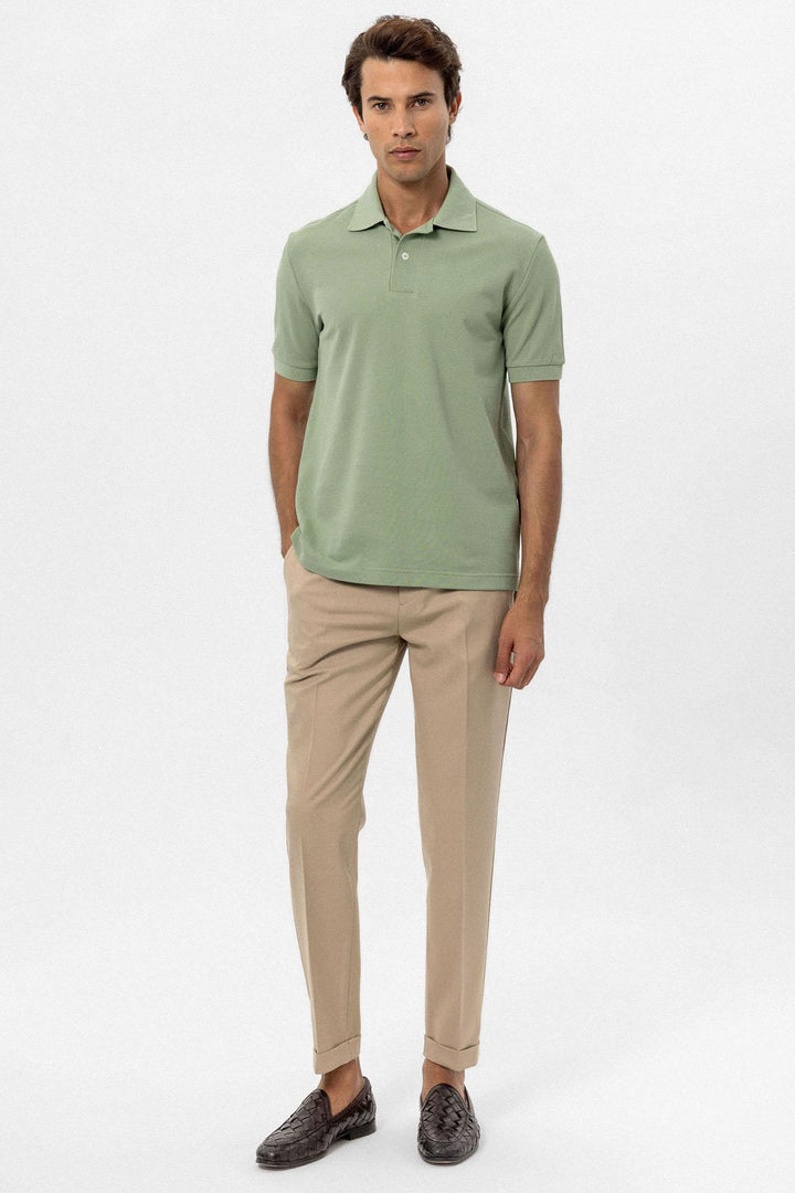Men's Light Khaki Polo Neck T-Shirt - Wessi