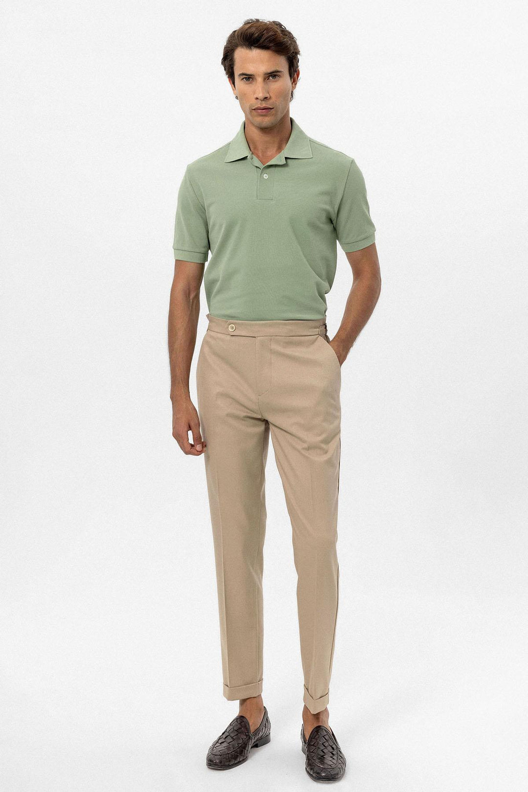 Men's Light Khaki Polo Neck T-Shirt - Wessi