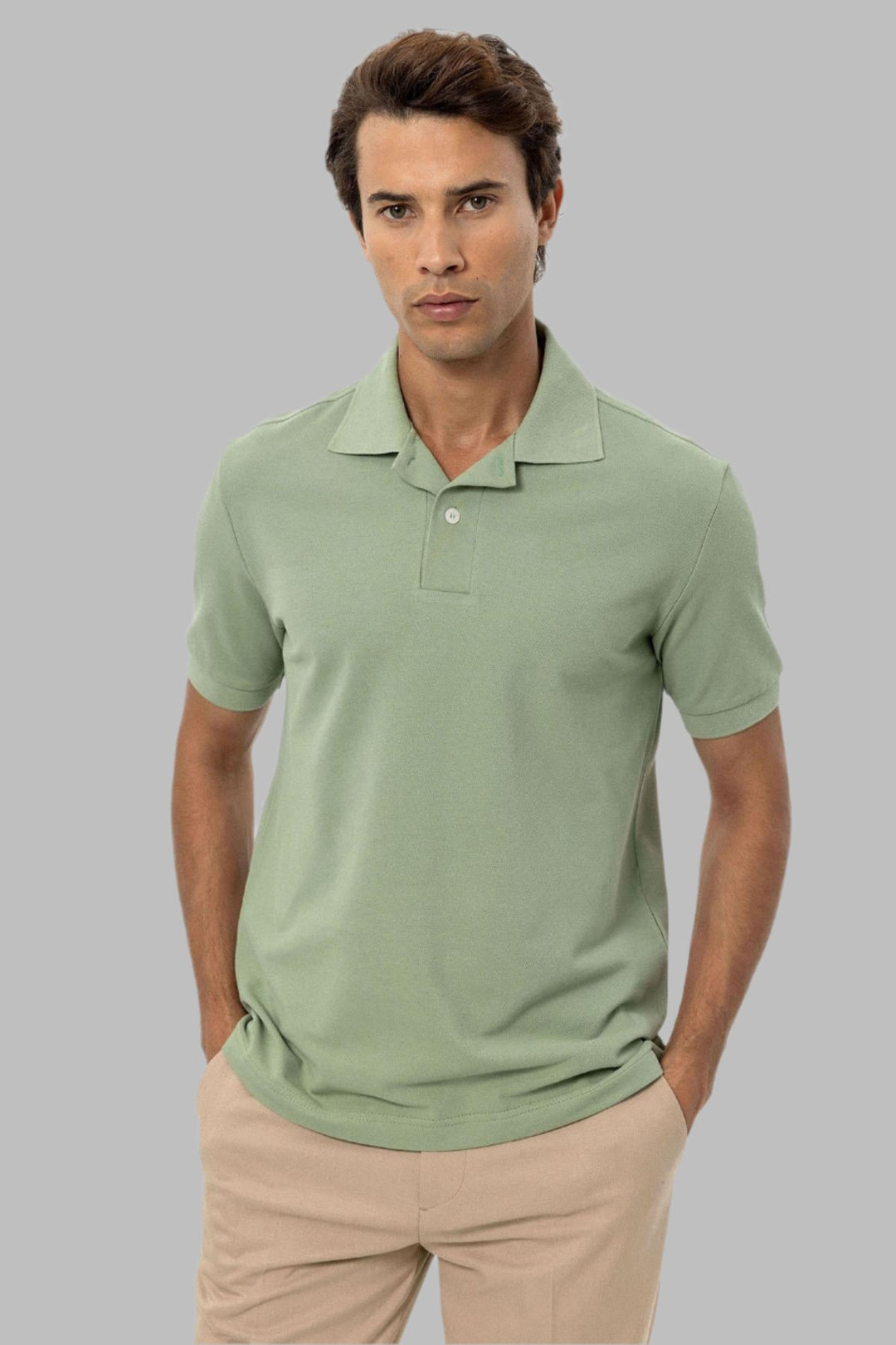 Men's Light Khaki Polo Neck T-Shirt - Wessi