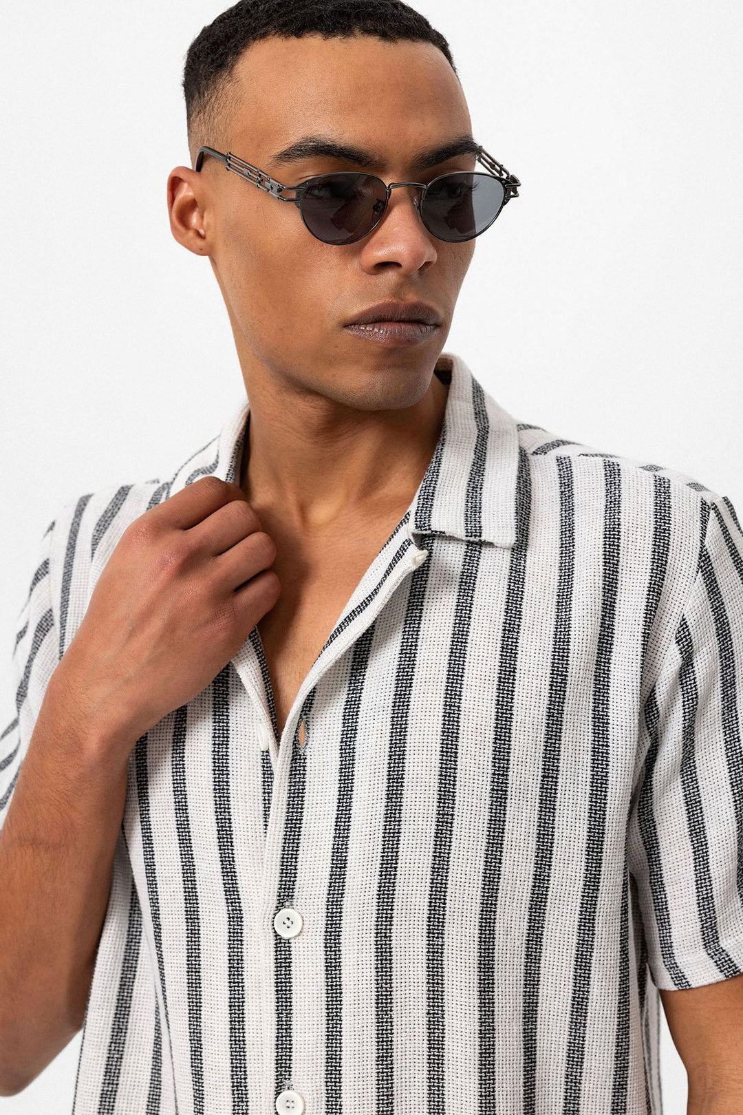 Men's Black Camp Collar Knit Short-Sleeve Shirt - Wessi
