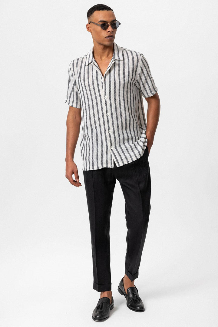 Men's Black Camp Collar Knit Short-Sleeve Shirt - Wessi