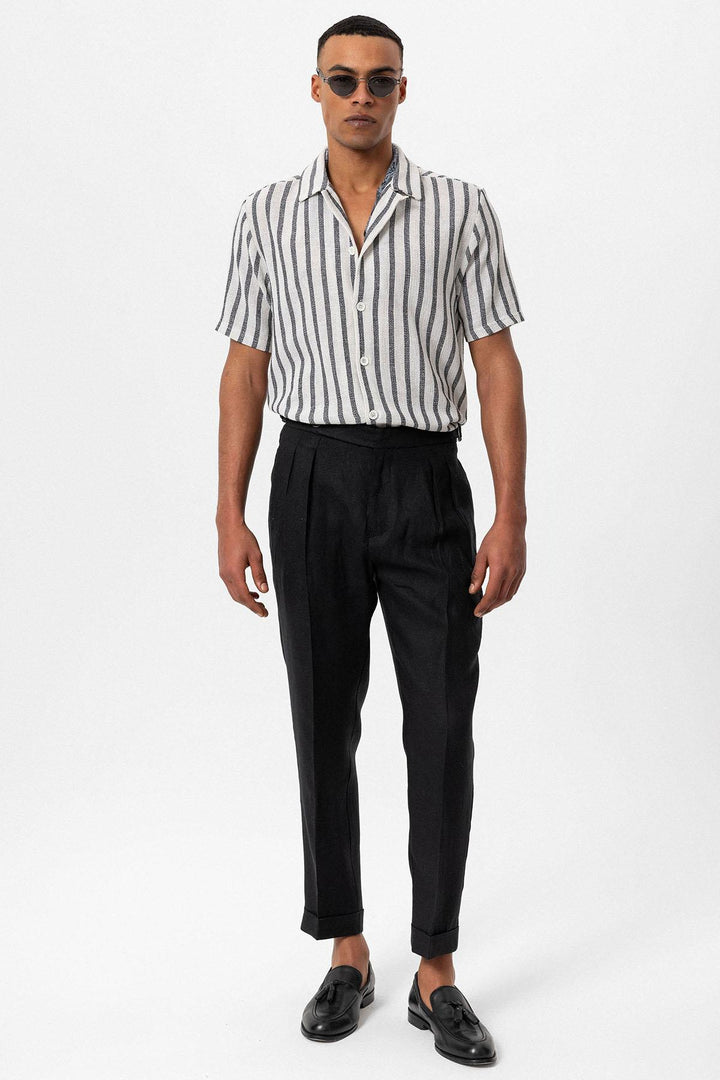 Men's Black Camp Collar Knit Short-Sleeve Shirt - Wessi