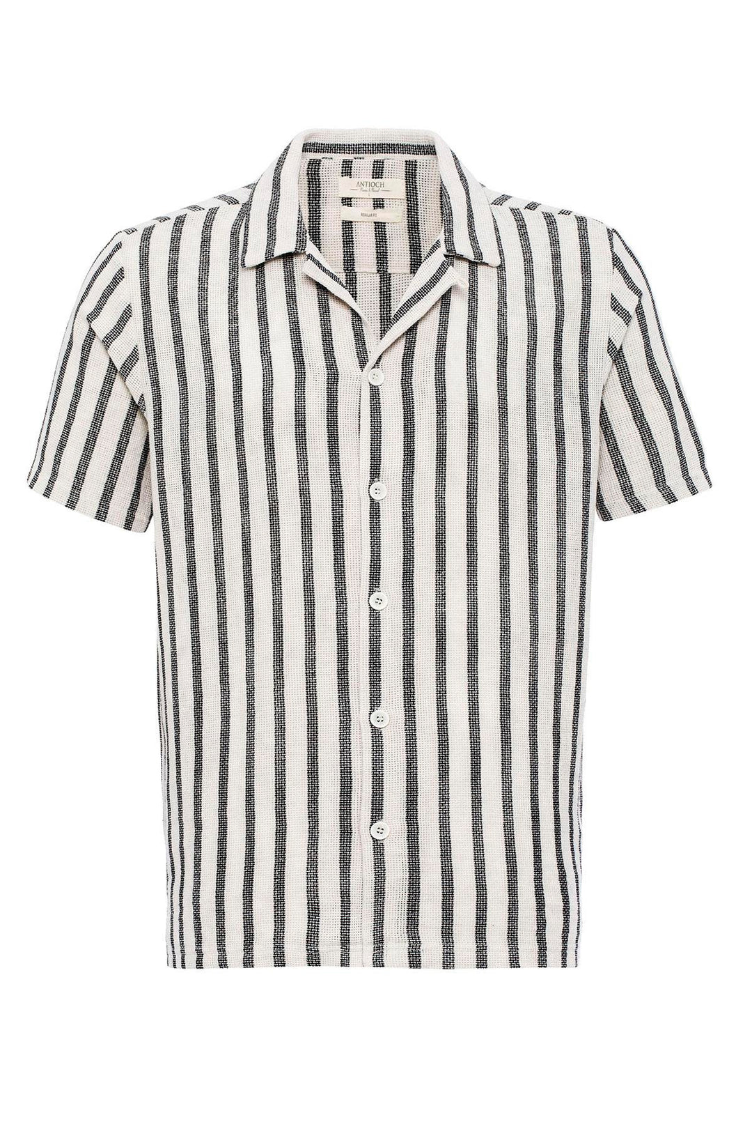 Men's Black Camp Collar Knit Short-Sleeve Shirt - Wessi