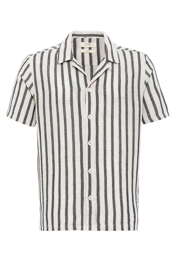 Men's Black Camp Collar Knit Short-Sleeve Shirt - Wessi