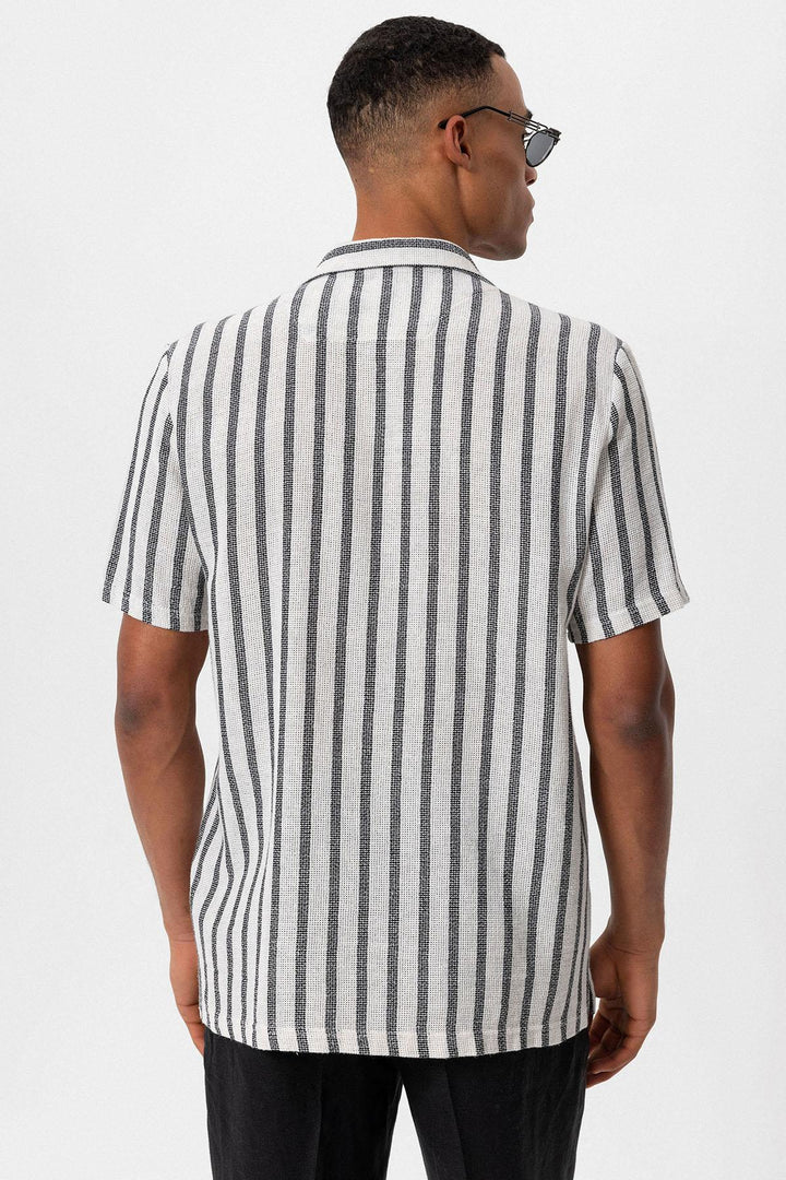 Men's Black Camp Collar Knit Short-Sleeve Shirt - Wessi