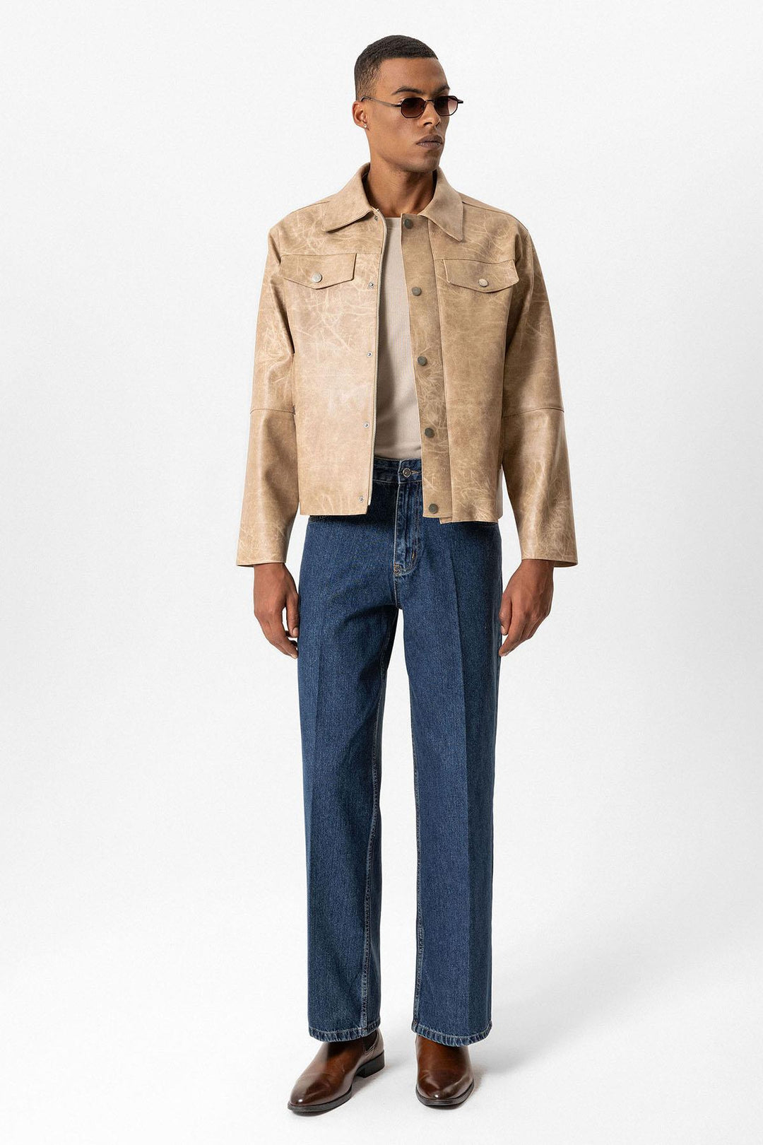 Beige Giacca da Uomo in Ecopelle Slim Fit - Wessi