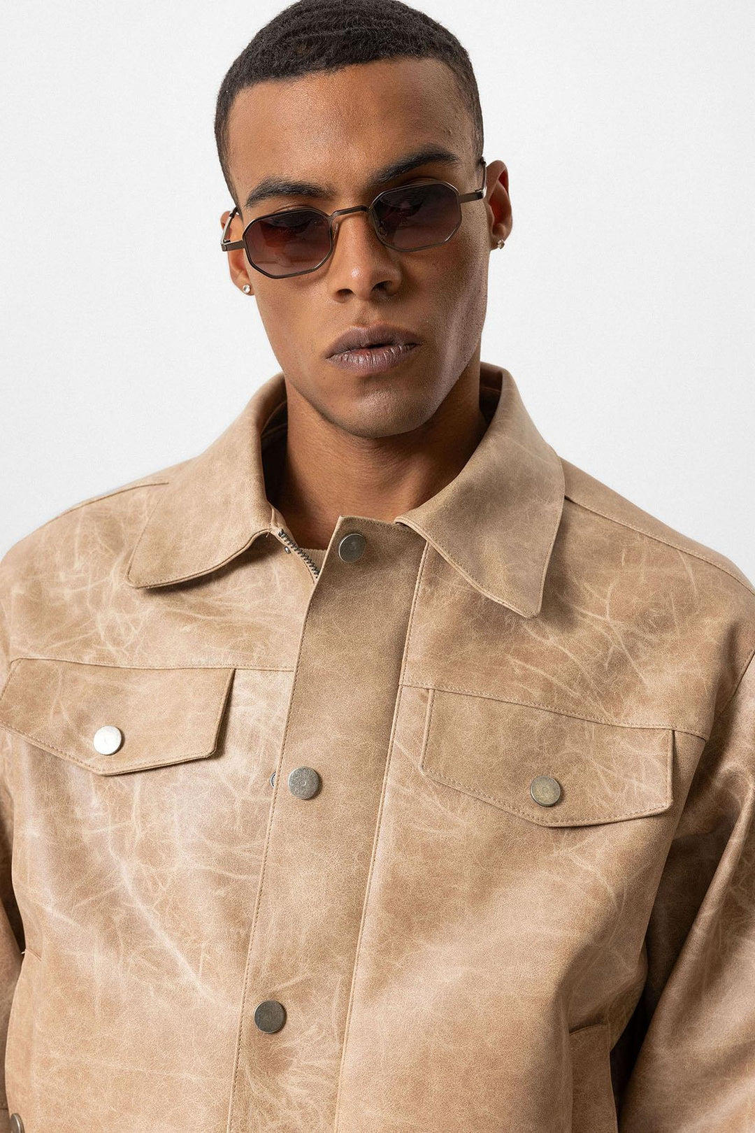 Beige Giacca da Uomo in Ecopelle Slim Fit - Wessi