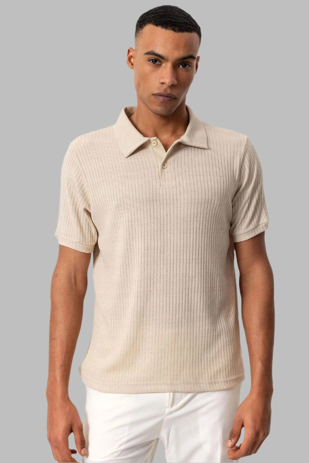 Men's Beige Slim Fit Polo Collar T-Shirt - Wessi