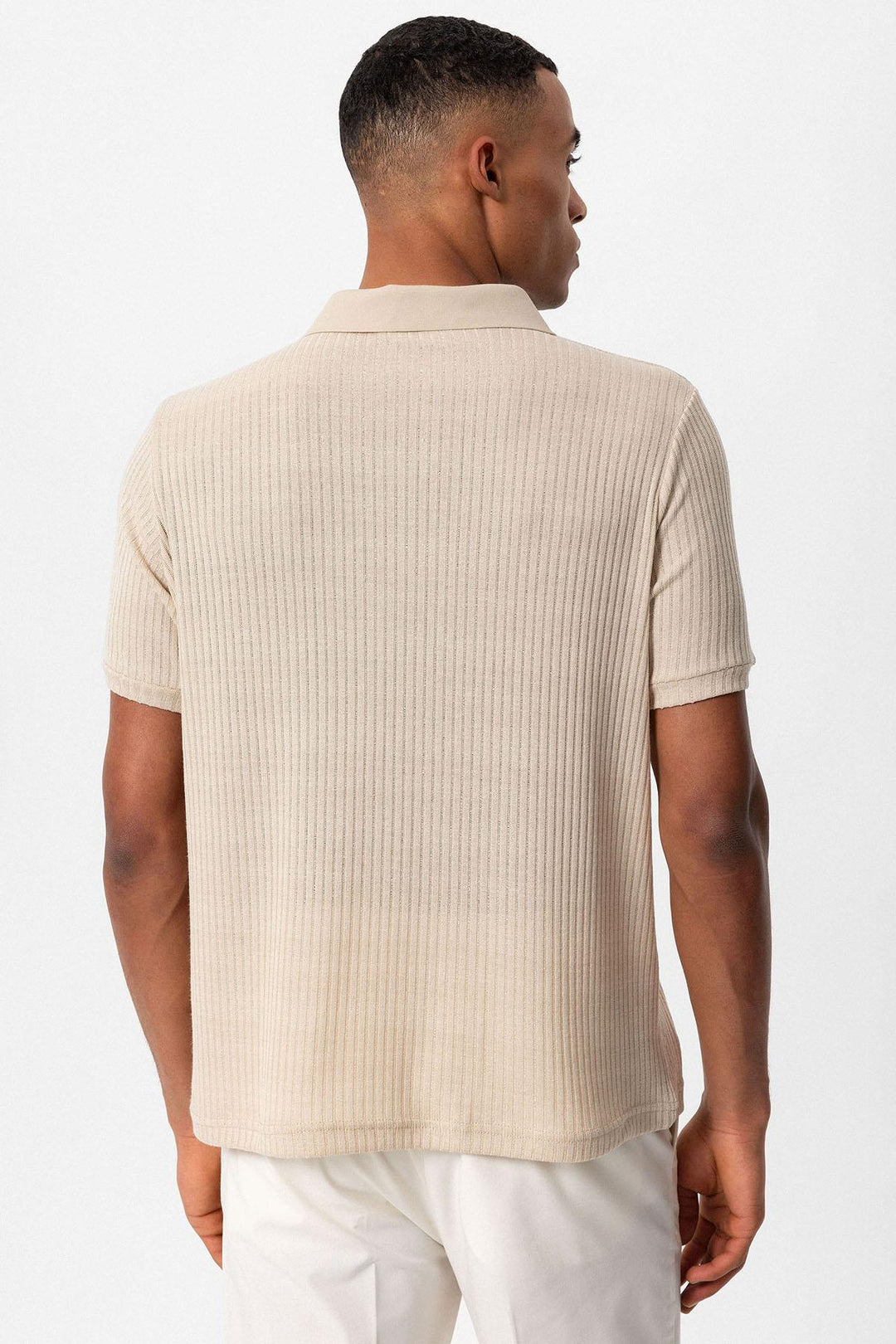 Men's Beige Slim Fit Polo Collar T-Shirt - Wessi