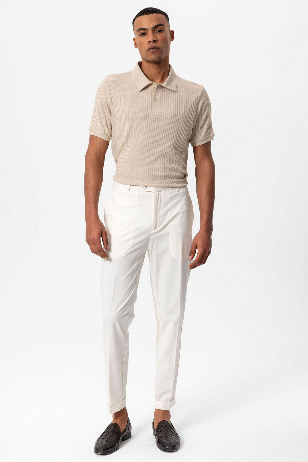 Men's Beige Slim Fit Polo Collar T-Shirt - Wessi