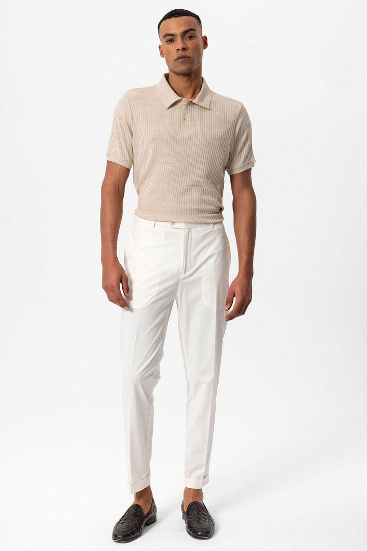 Men's Beige Slim Fit Polo Collar T-Shirt - Wessi