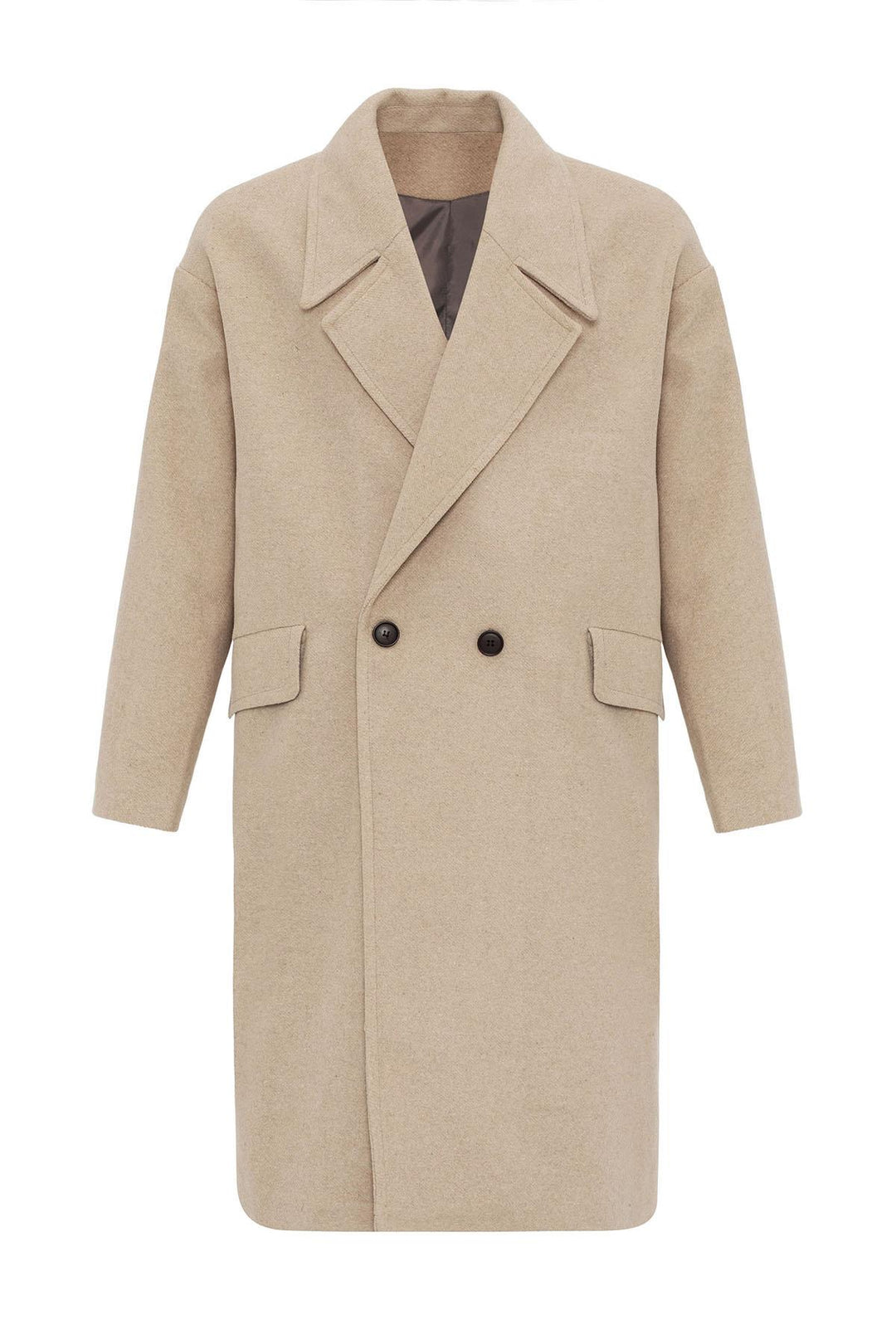 Beige Wool-Blend Double-Breasted Men's Coats - Wessi