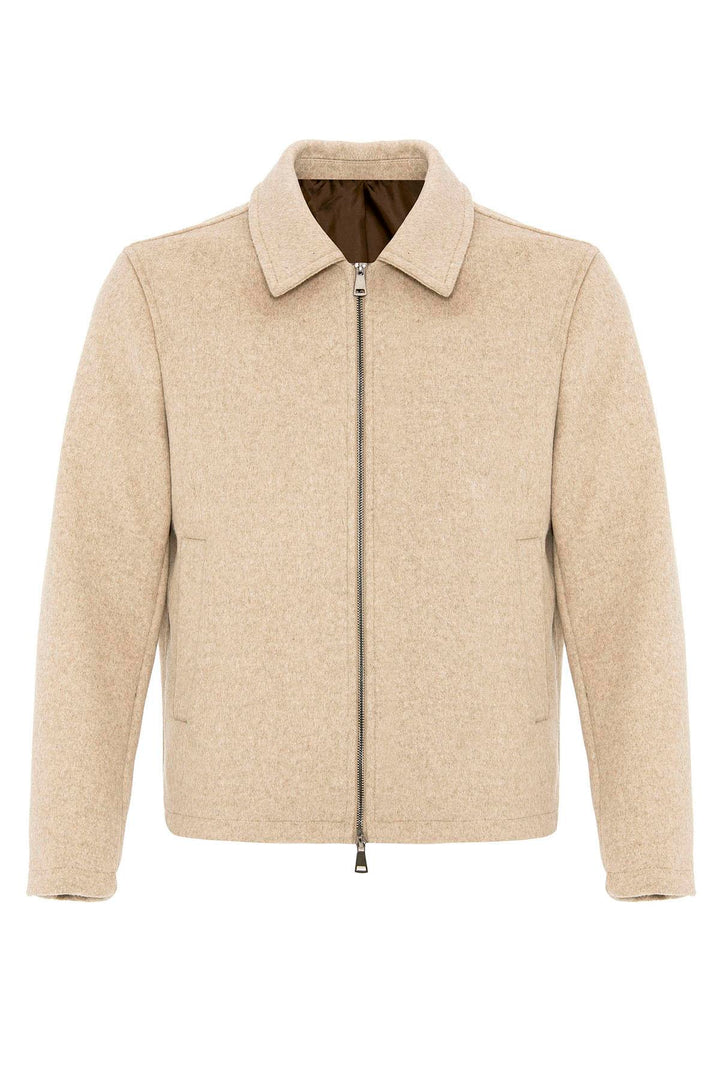 Beige Wool-Blend Seasonal Men's Jacket - Wessi