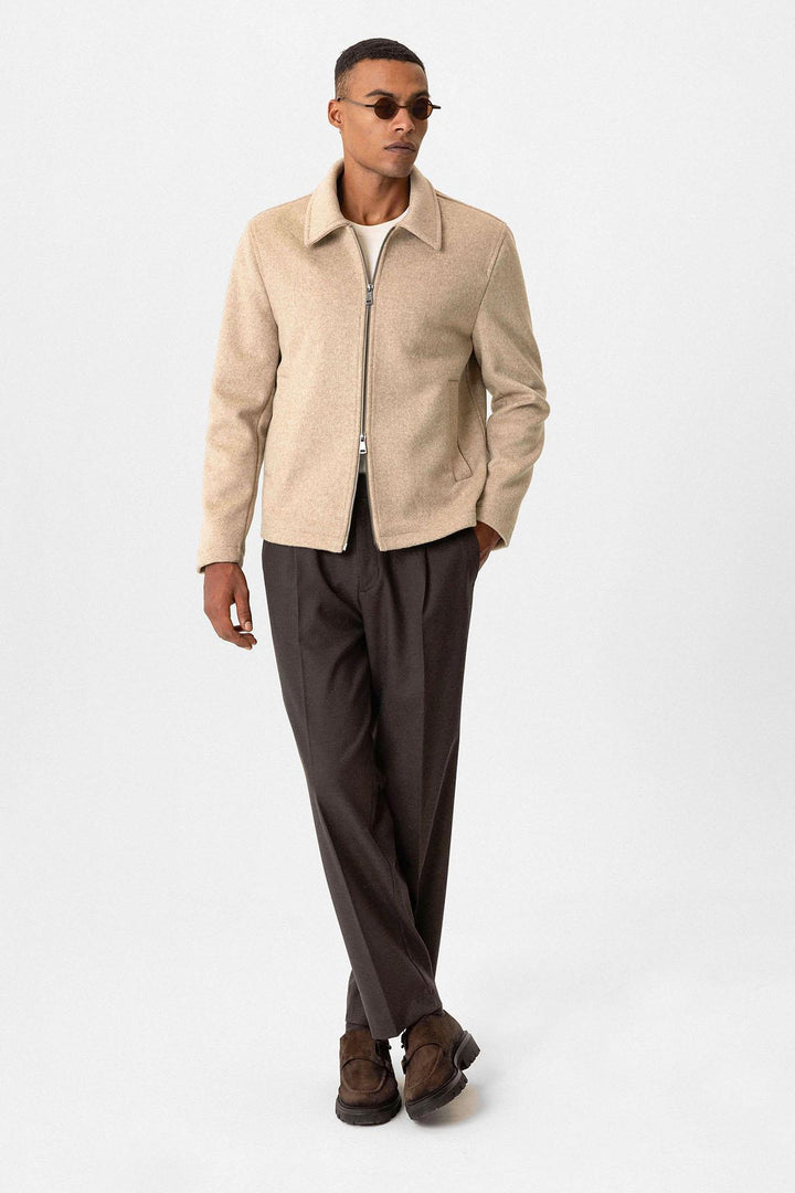 Beige Wool-Blend Seasonal Men's Jacket - Wessi