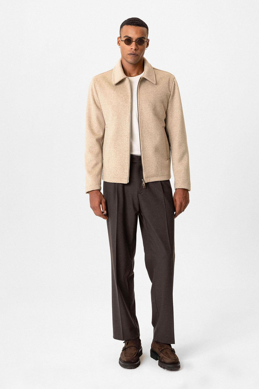 Beige Wool-Blend Seasonal Men's Jacket - Wessi