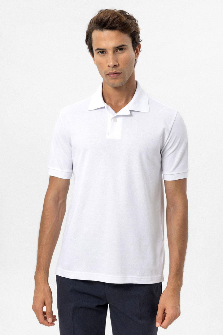 T-shirt col polo blanc pour homme - Wessi