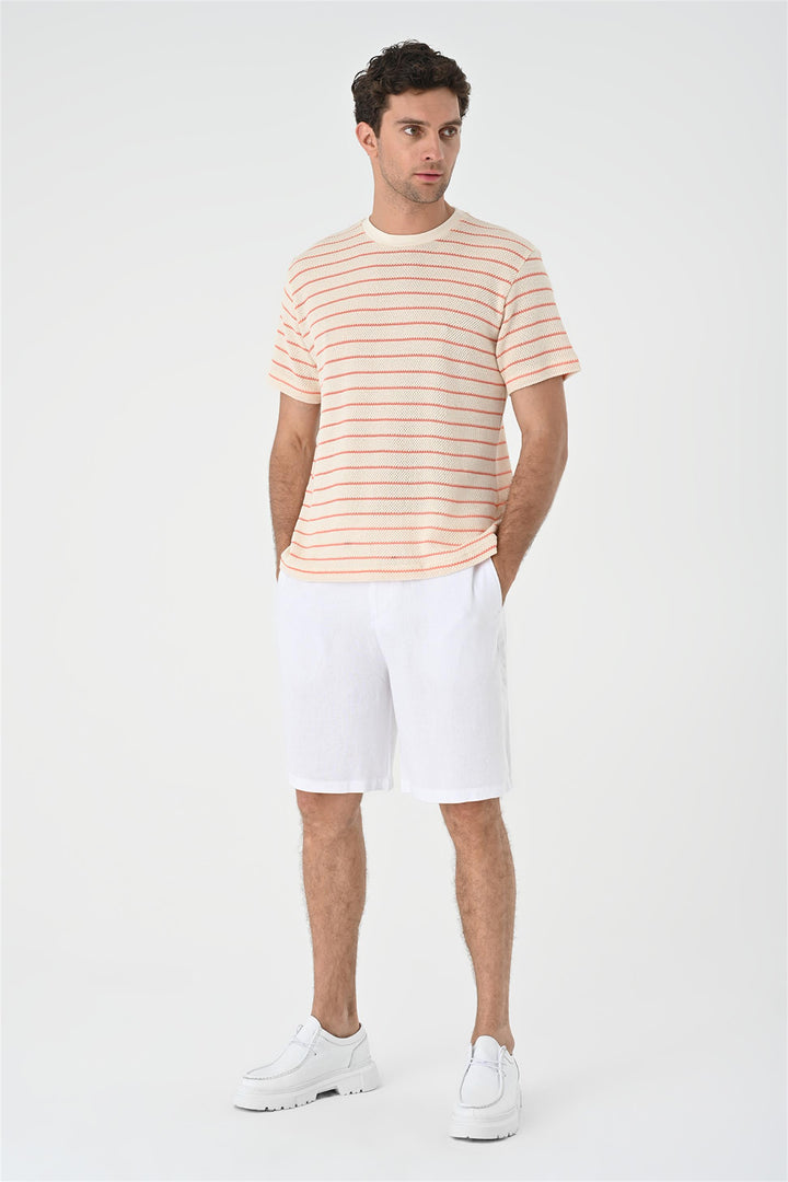 T-shirt lavorata a maglia a righe color salmone da uomo - Wessi