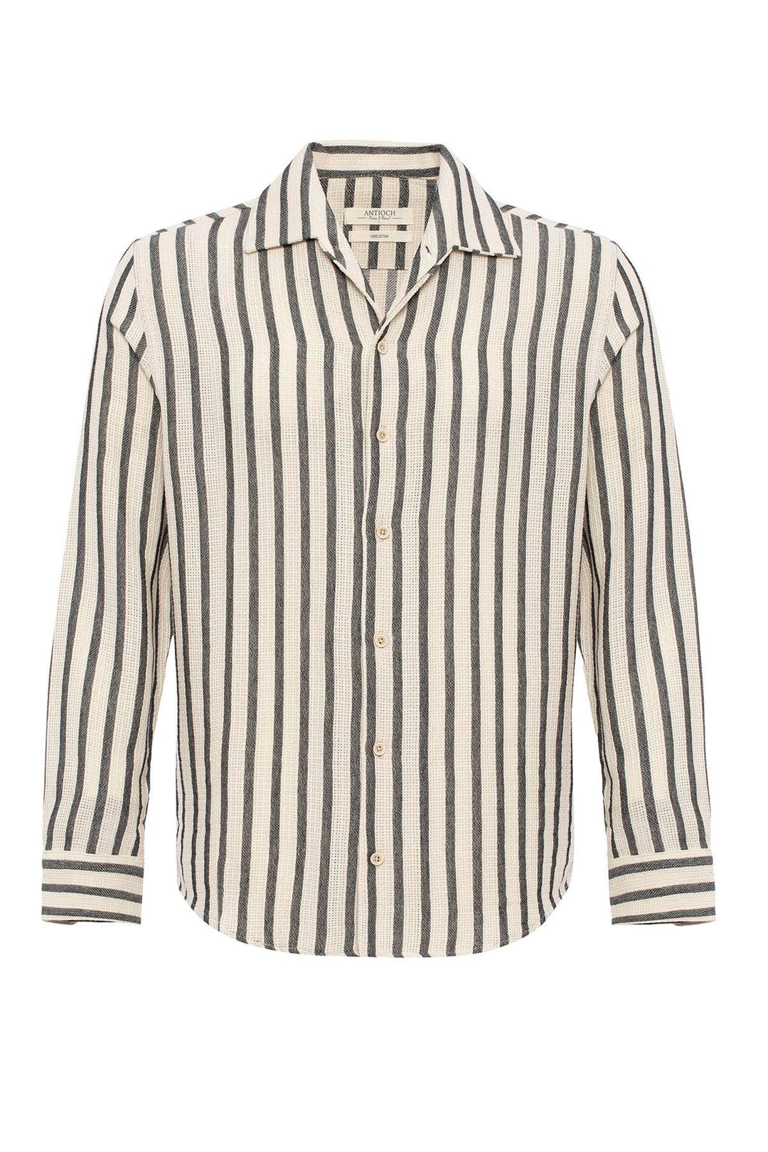 Men's Black Striped Knit Long-Sleeve Shirt - Wessi