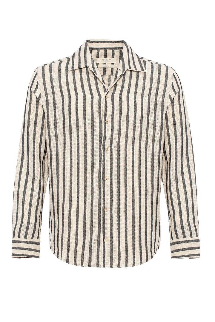 Men's Black Striped Knit Long-Sleeve Shirt - Wessi