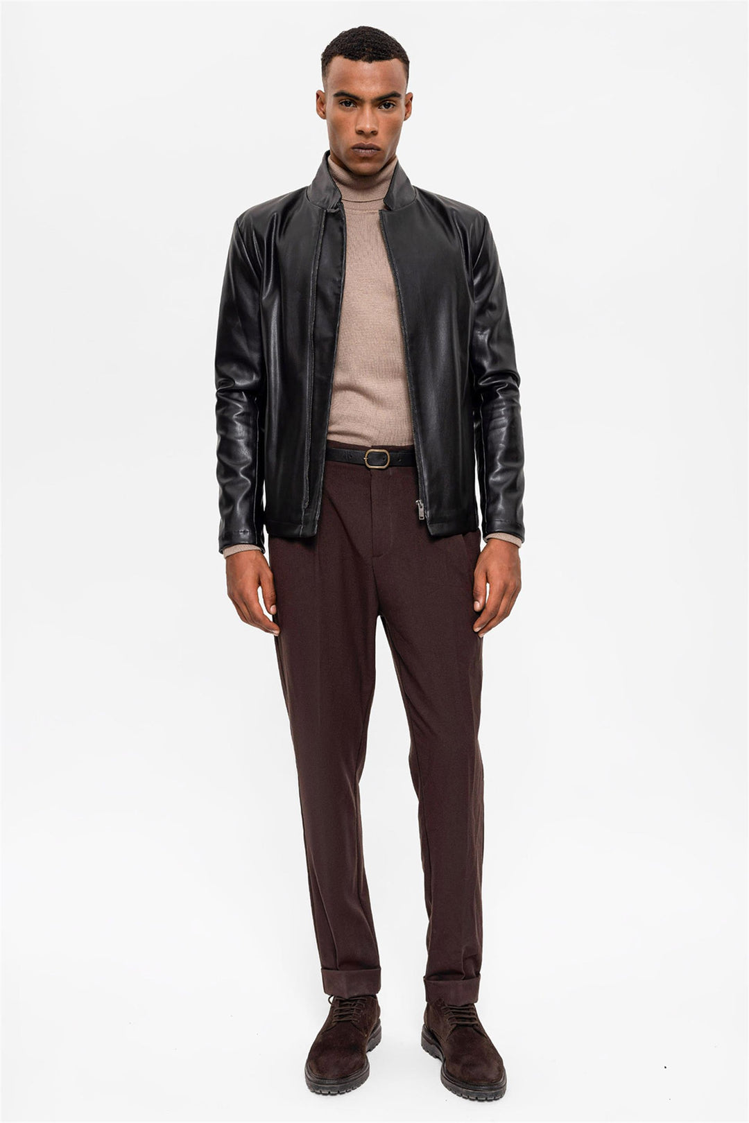 Blouson Cuir Col Montant Noir Homme - Wessi