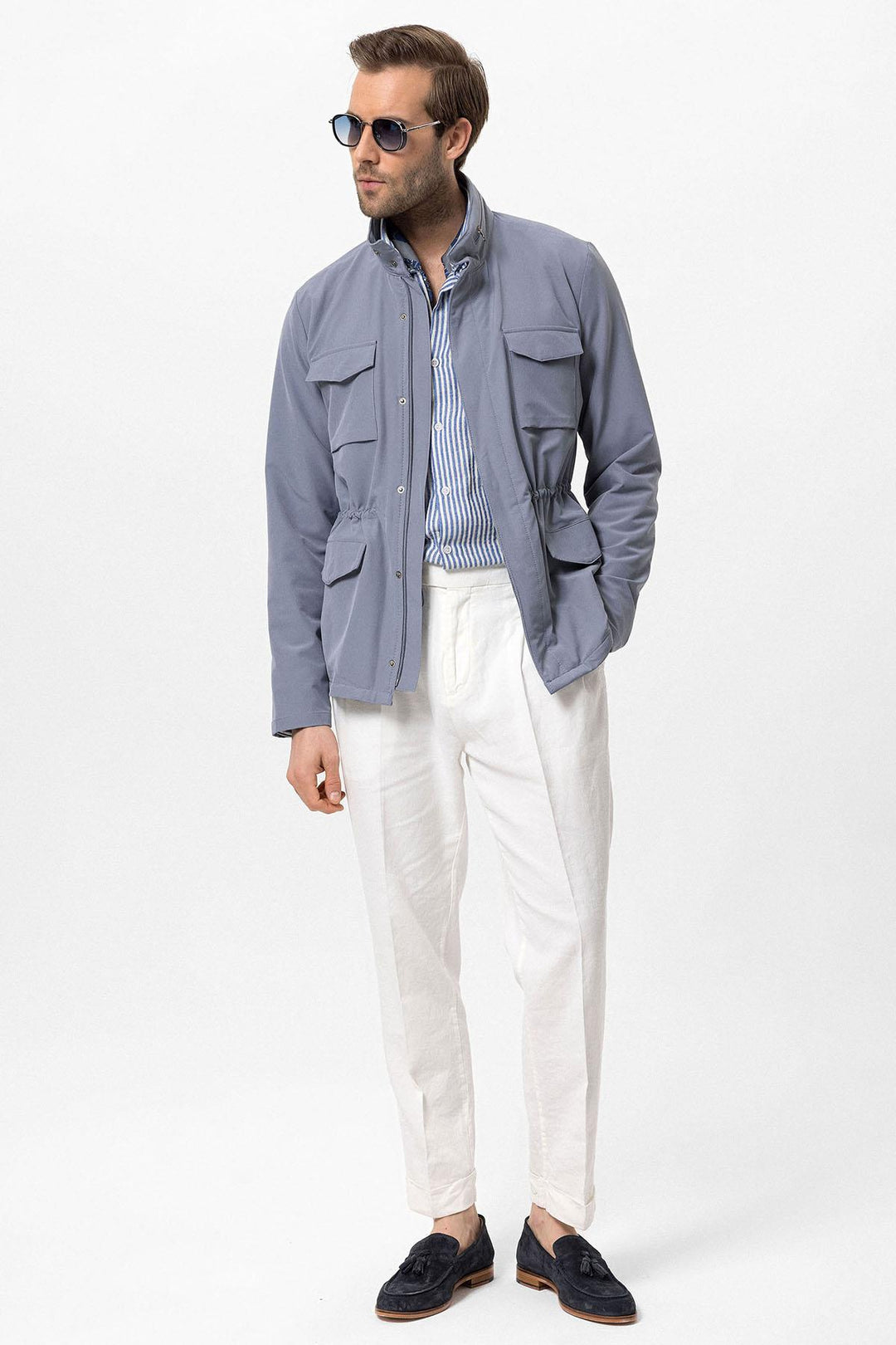 Veste Safari Col Montant Indigo Homme - Wessi