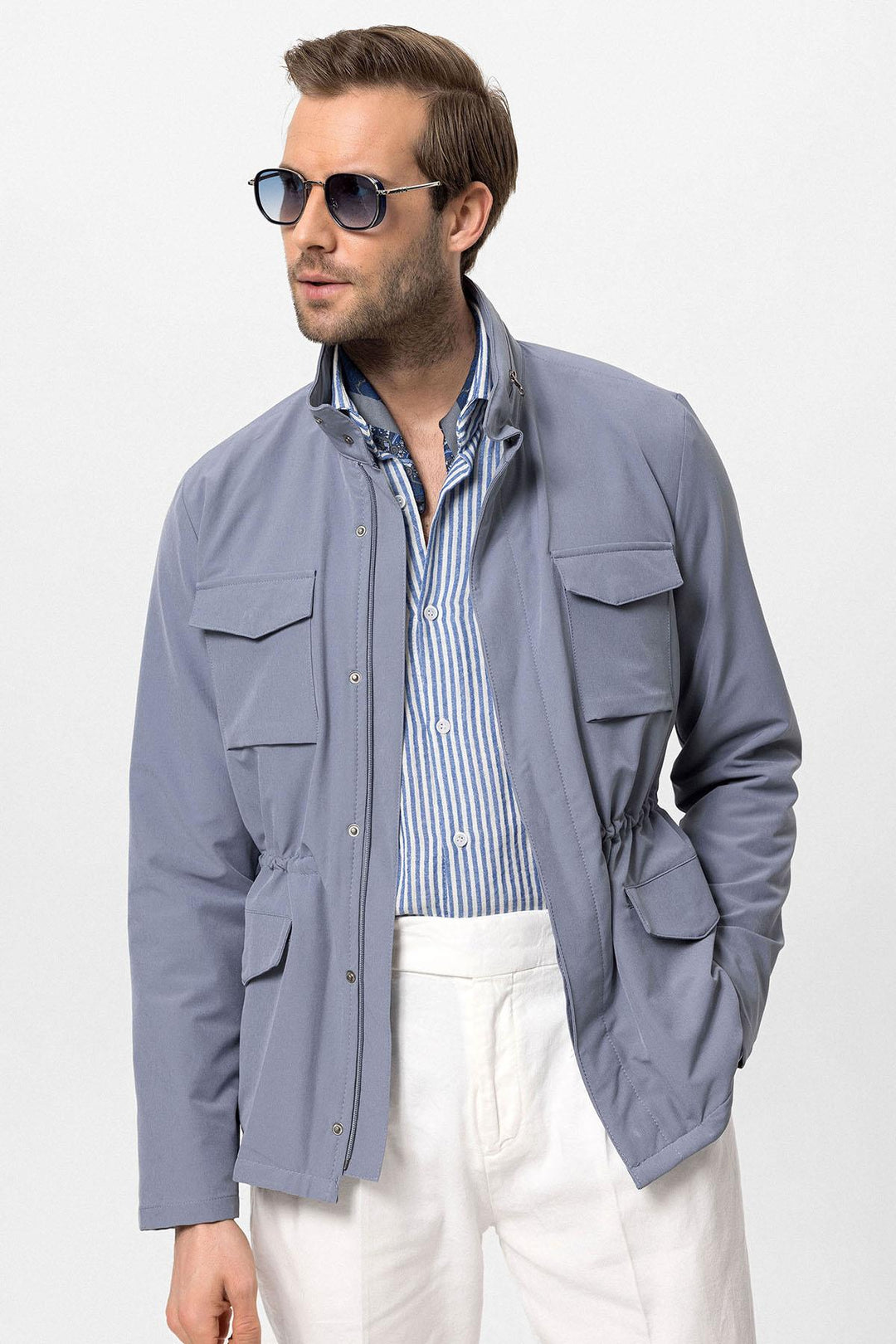 Veste Safari Col Montant Indigo Homme - Wessi