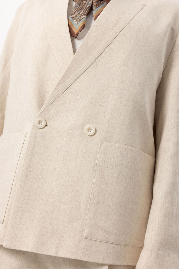 Chaqueta cruzada de hombre en mezcla de lino crudo - Wessi