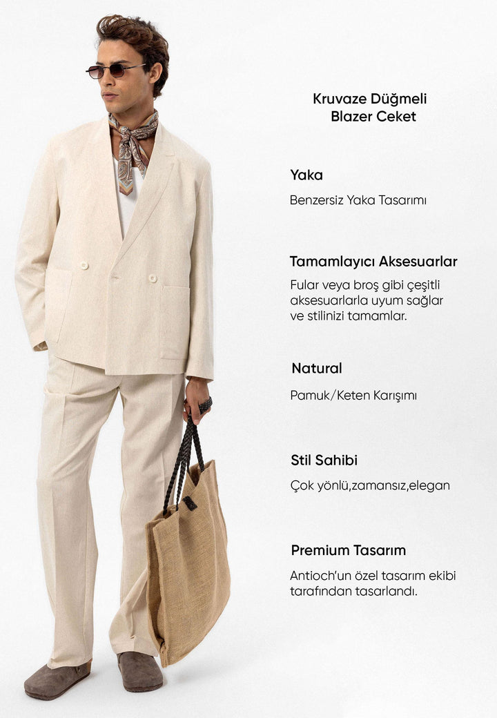 Chaqueta cruzada de hombre en mezcla de lino crudo - Wessi