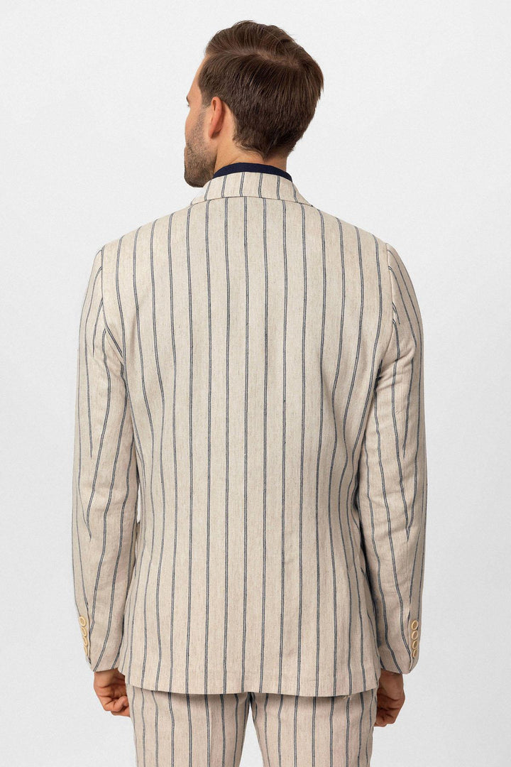 Chaqueta cruzada de hombre en mezcla de lino crudo-negro - Wessi