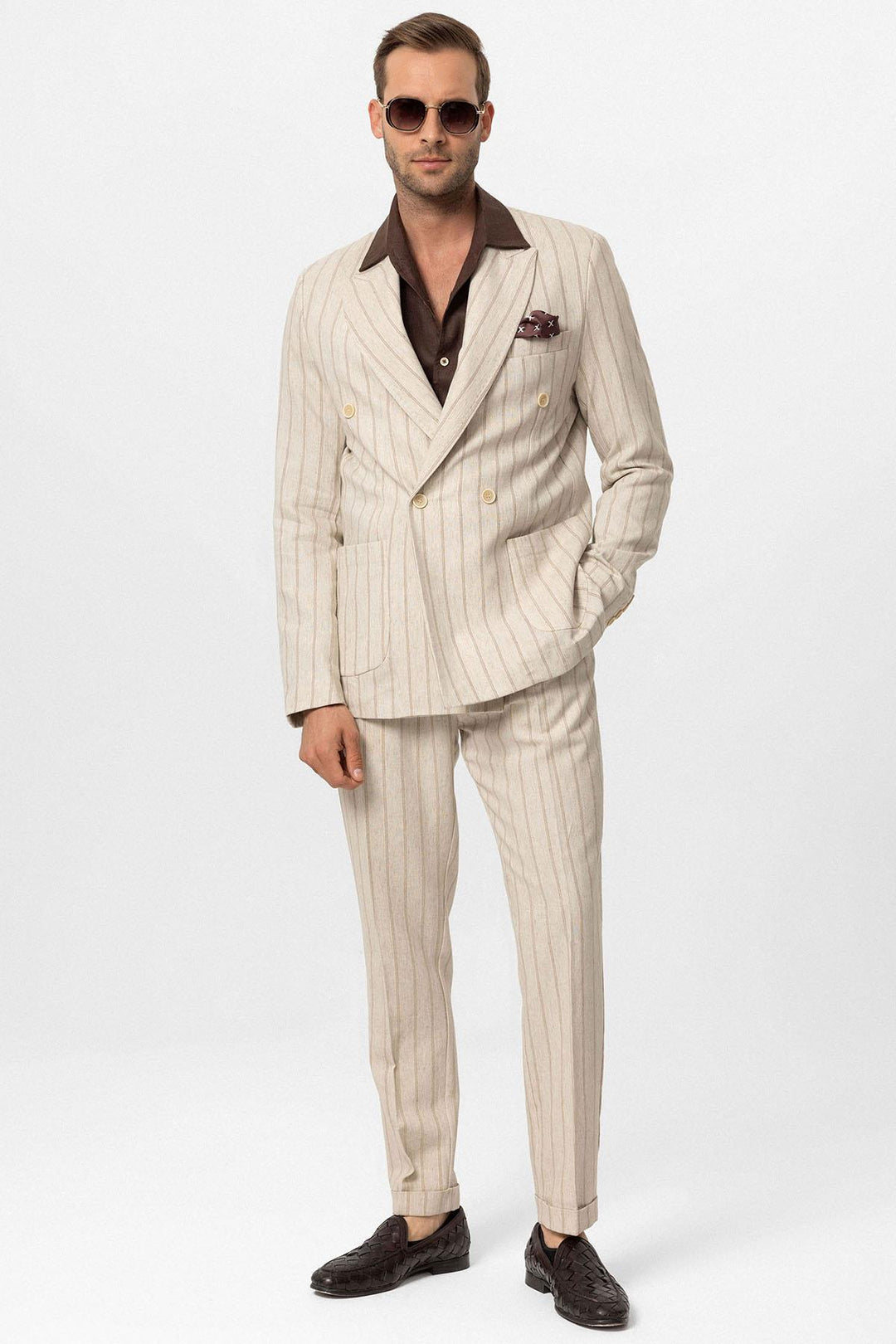 Chaqueta cruzada de hombre en mezcla de lino Vizon Crudo-Visón - Wessi