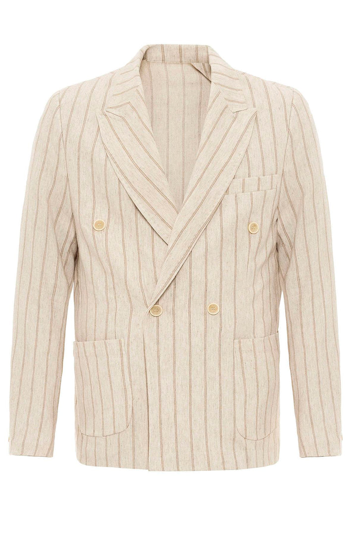 Chaqueta cruzada de hombre en mezcla de lino Vizon Crudo-Visón - Wessi