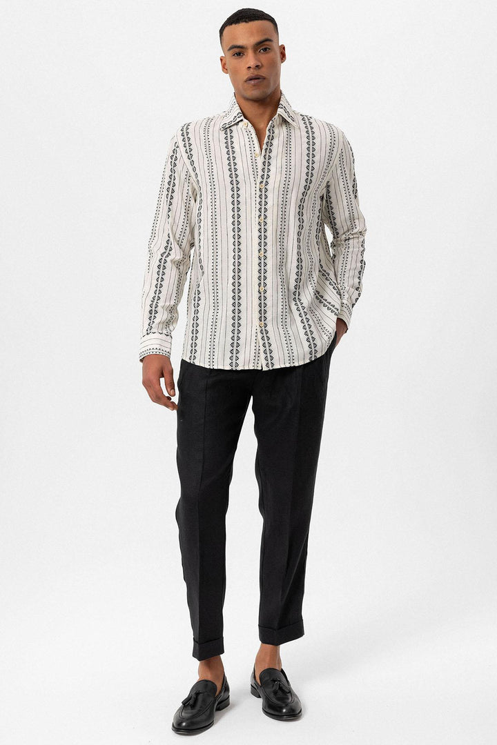 Men's Black Ethnic Design Long Sleeve  Shirt - Wessi