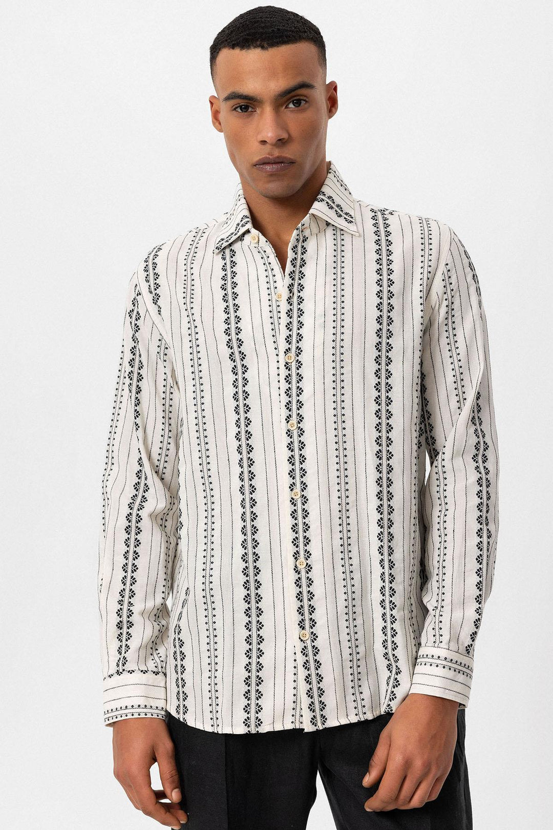 Men's Black Ethnic Design Long Sleeve  Shirt - Wessi