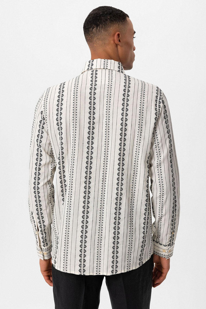 Men's Black Ethnic Design Long Sleeve  Shirt - Wessi