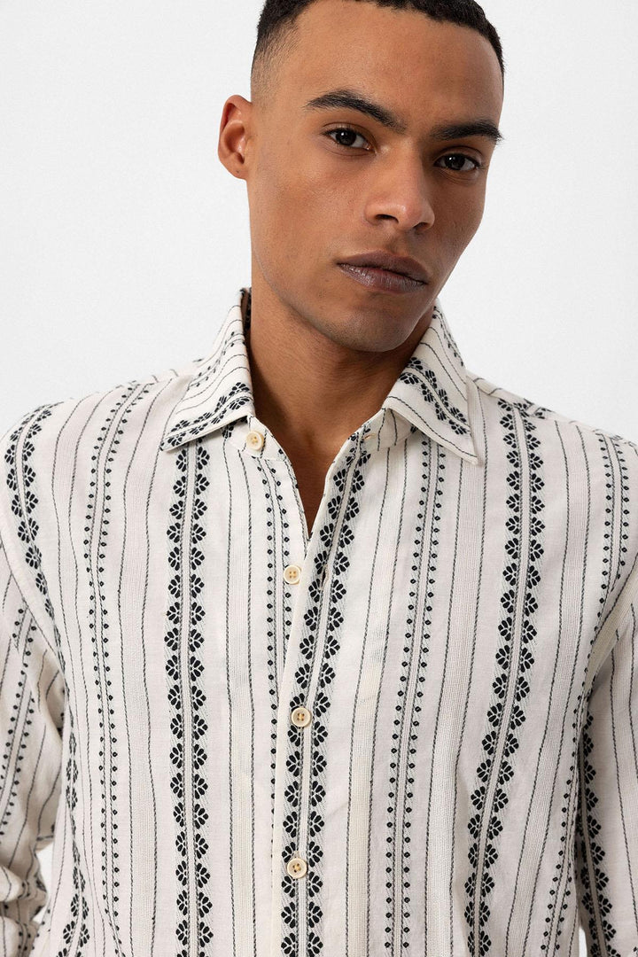 Men's Black Ethnic Design Long Sleeve  Shirt - Wessi