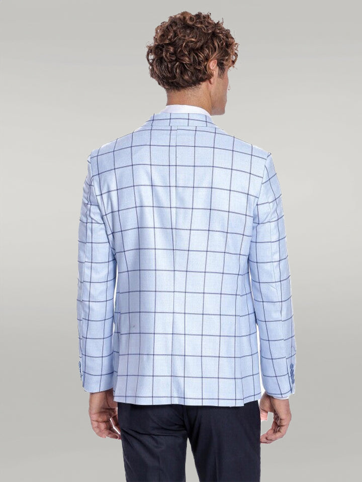 سترة منقوشة بقصة ضيقة باللون الأزرق الفاتح للرجال - ويسي