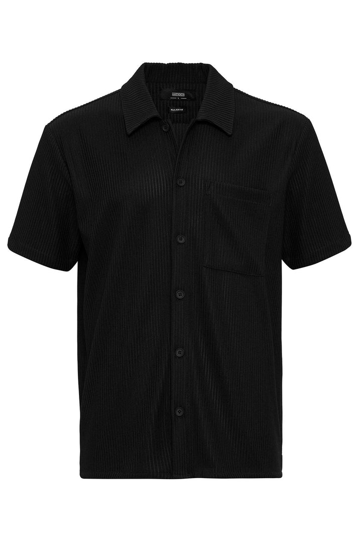 Men's Black Short-Sleeve Ribbed Shirt - Wessi